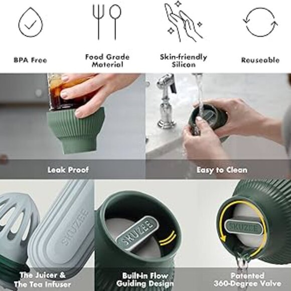 New SKUZEE Multifunction Reusable Lid, Cup, Juicer, Tea Infuser - Picture 6 of 11